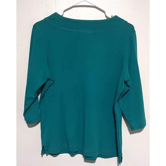 Quacker Factory Top Women’s Medium Green Silver Rhinestone Accents 3/4 Sleeve - Picture 3 of 4